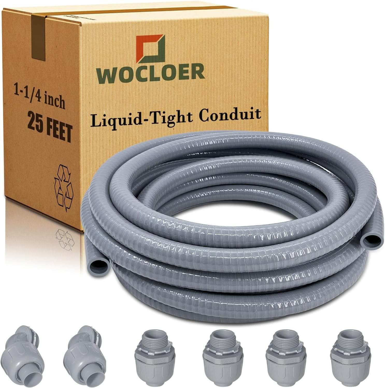 1-1/4″ Liquid-Tight Flexible Non-Metallic Conduit Kit with Connectors & Fittings