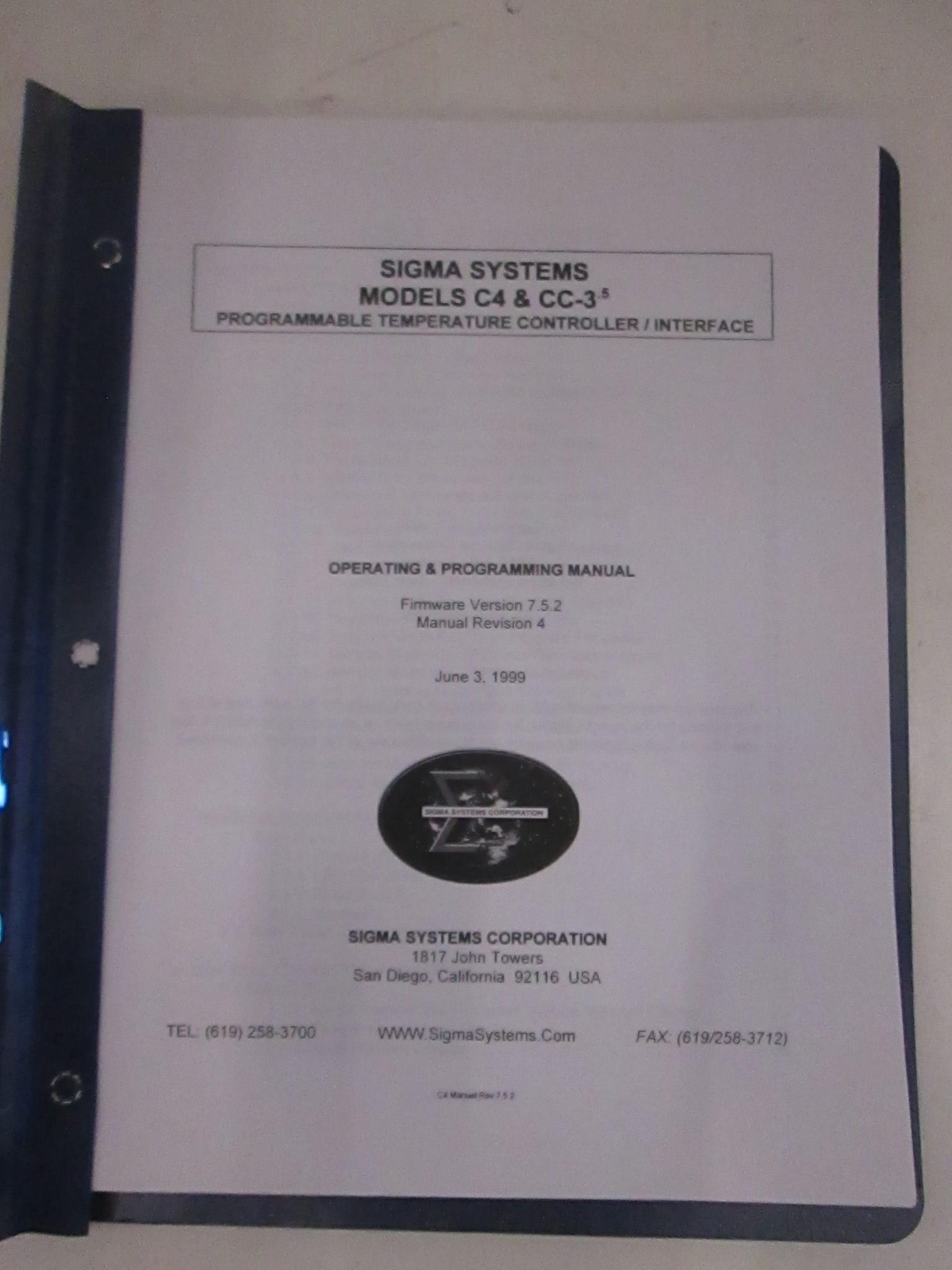 Sigma Systems C4 and CC-3.5 Operating and Instruction Manual, Used