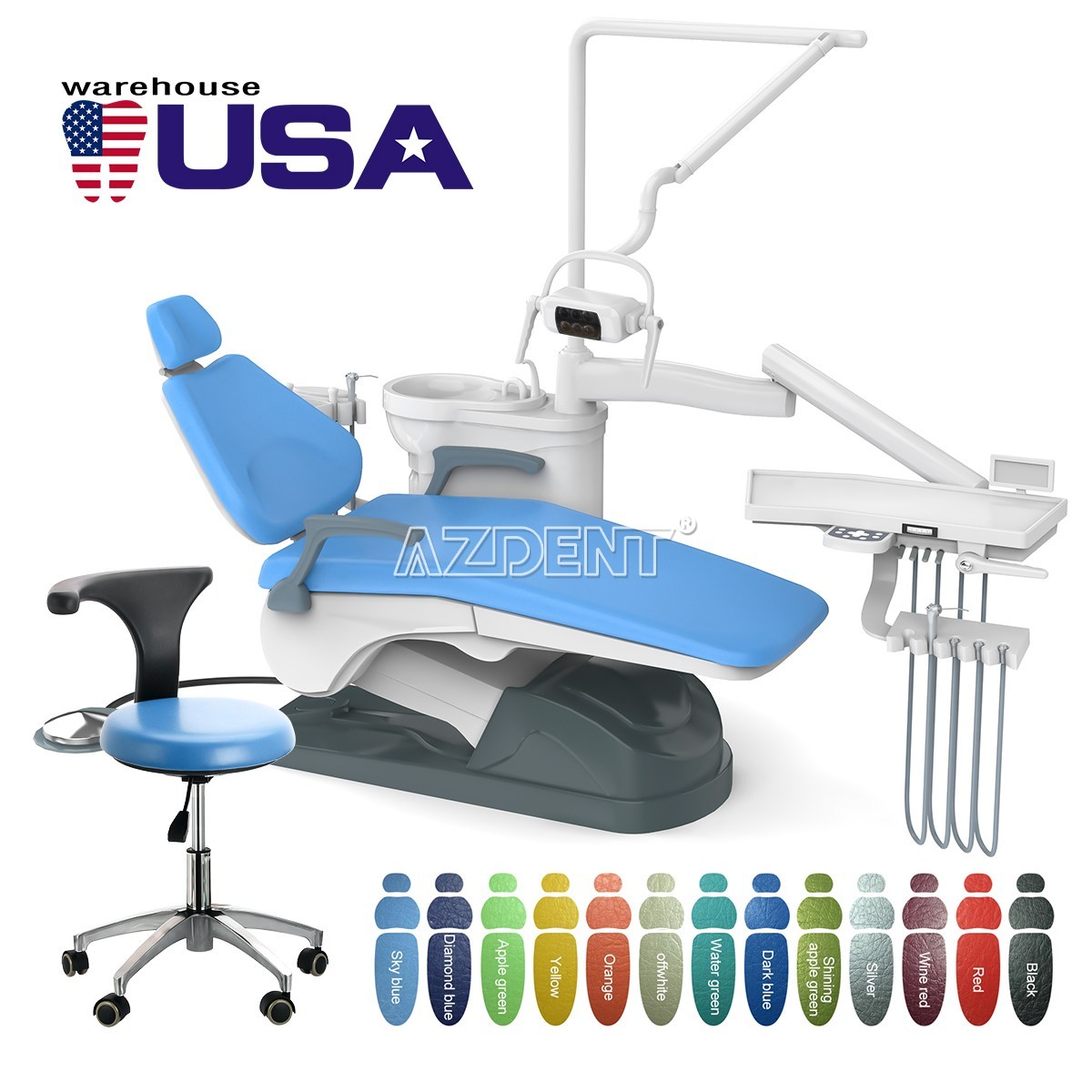 FDA Dental Unit Chair Computer Controlled DC Motor PU Leather +Dentist Stool