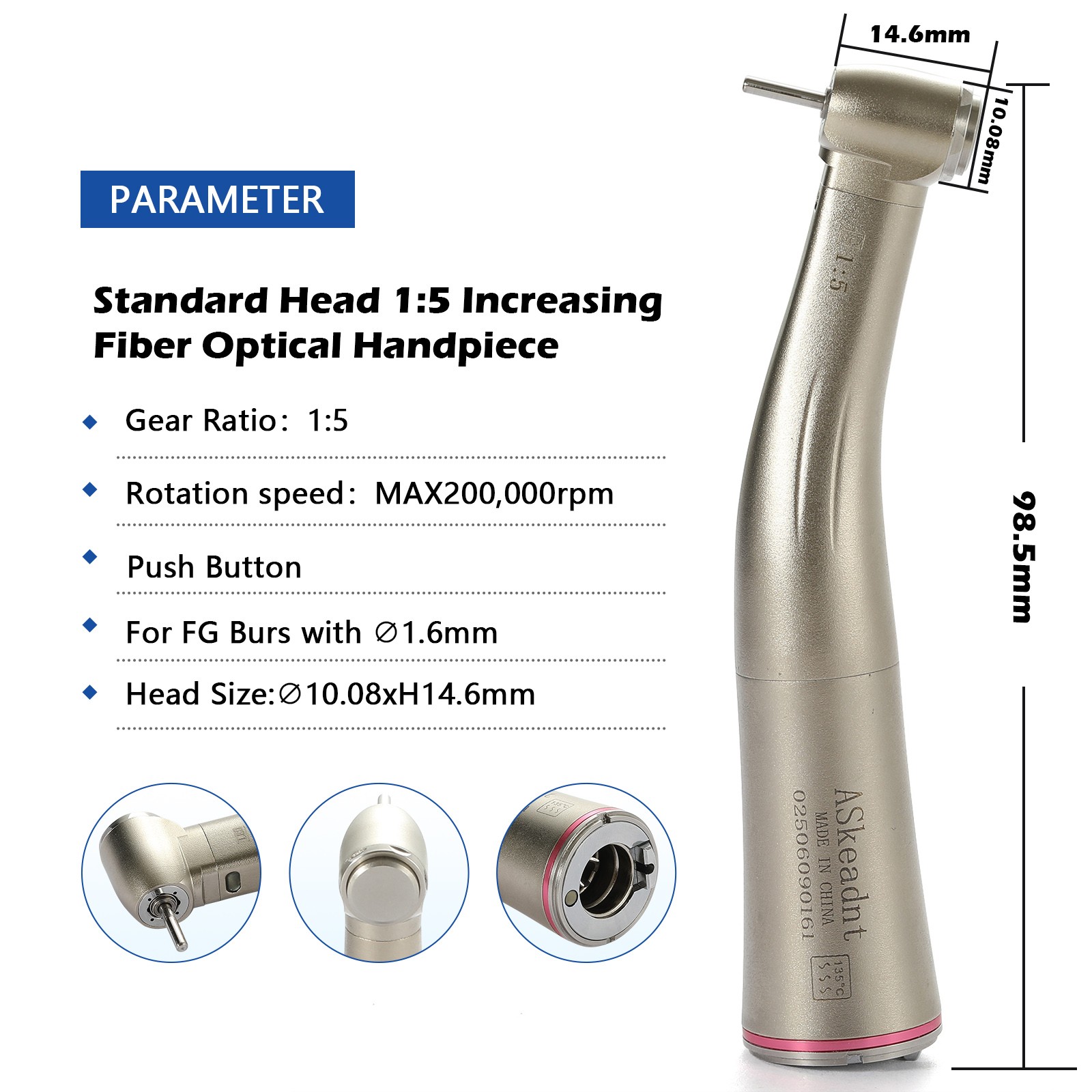 NSK Style Dental LED 45° Degree Surgical High Speed Handpiece Push Button 4 Hole