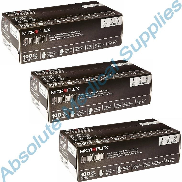 *300-Gloves* Microflex MidKnight Powder-Free Nitrile Medical Small MK-296-S