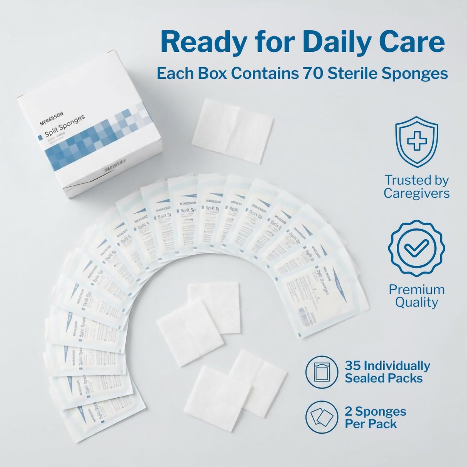 McKesson Performance Plus Gauze Split Iv Sponge 6Ply Sterile 2X2 – Box of 35 –