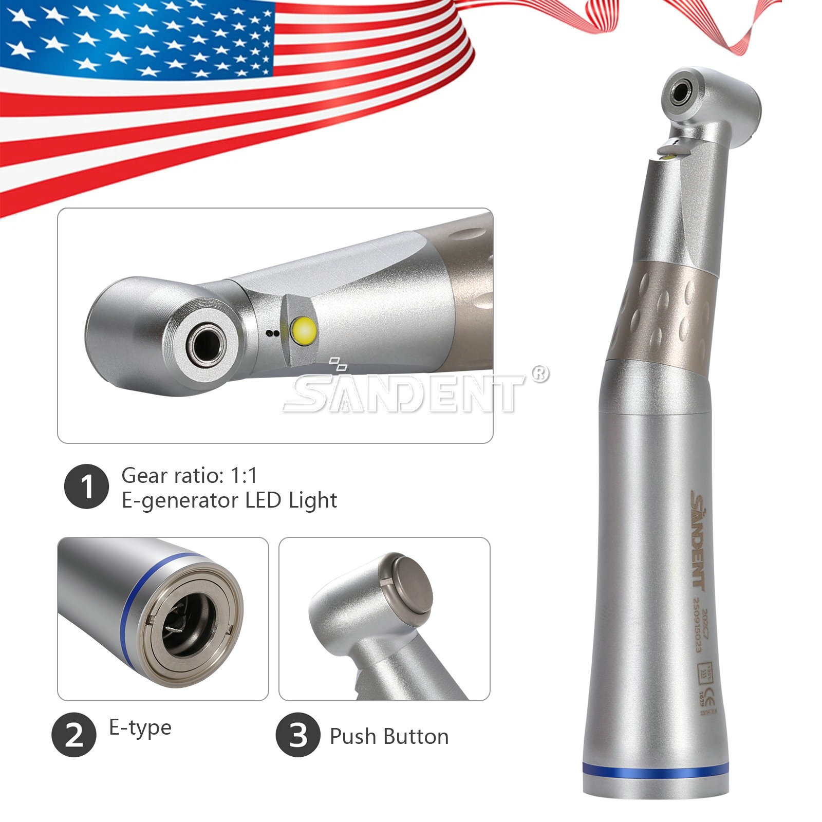 1-10 Pcs Dental 1:1 LED Fiber Optic Handpiece Low Speed Contra Angle E-generator