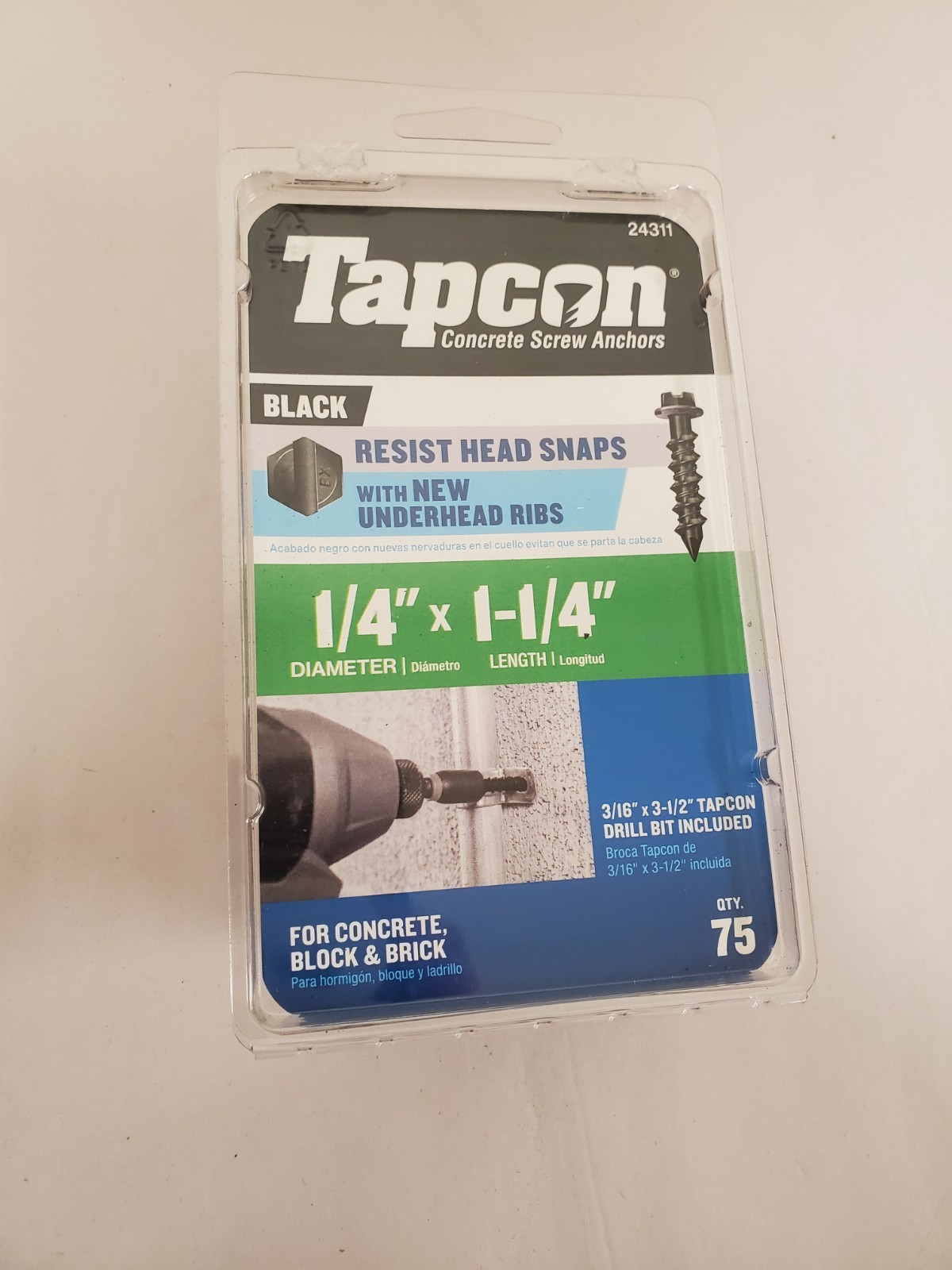 *75-PACK* Tapcon 1/4 in. x 1-1/4 in. Hex-Washer-Head Black Concrete Anchors