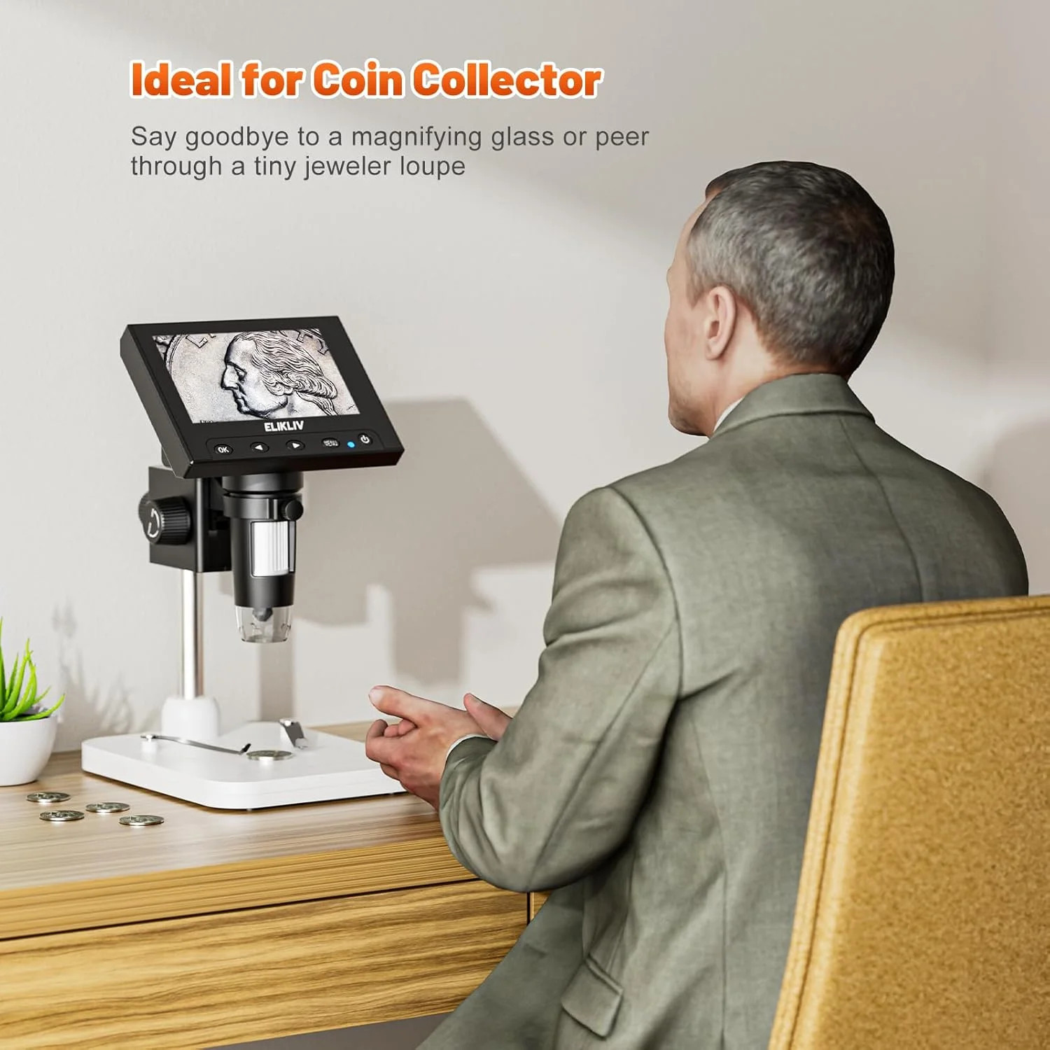 Elikliv Microscope, LCD Digital Coin Microscope 1000x, Coin Magnifier with 8 Adj