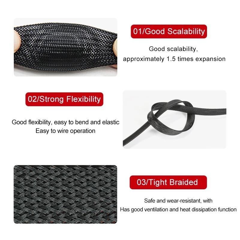 PET Expandable Insulated Braided Sleeving Wire Cable Sleeve Protect ALL SIZE LOT