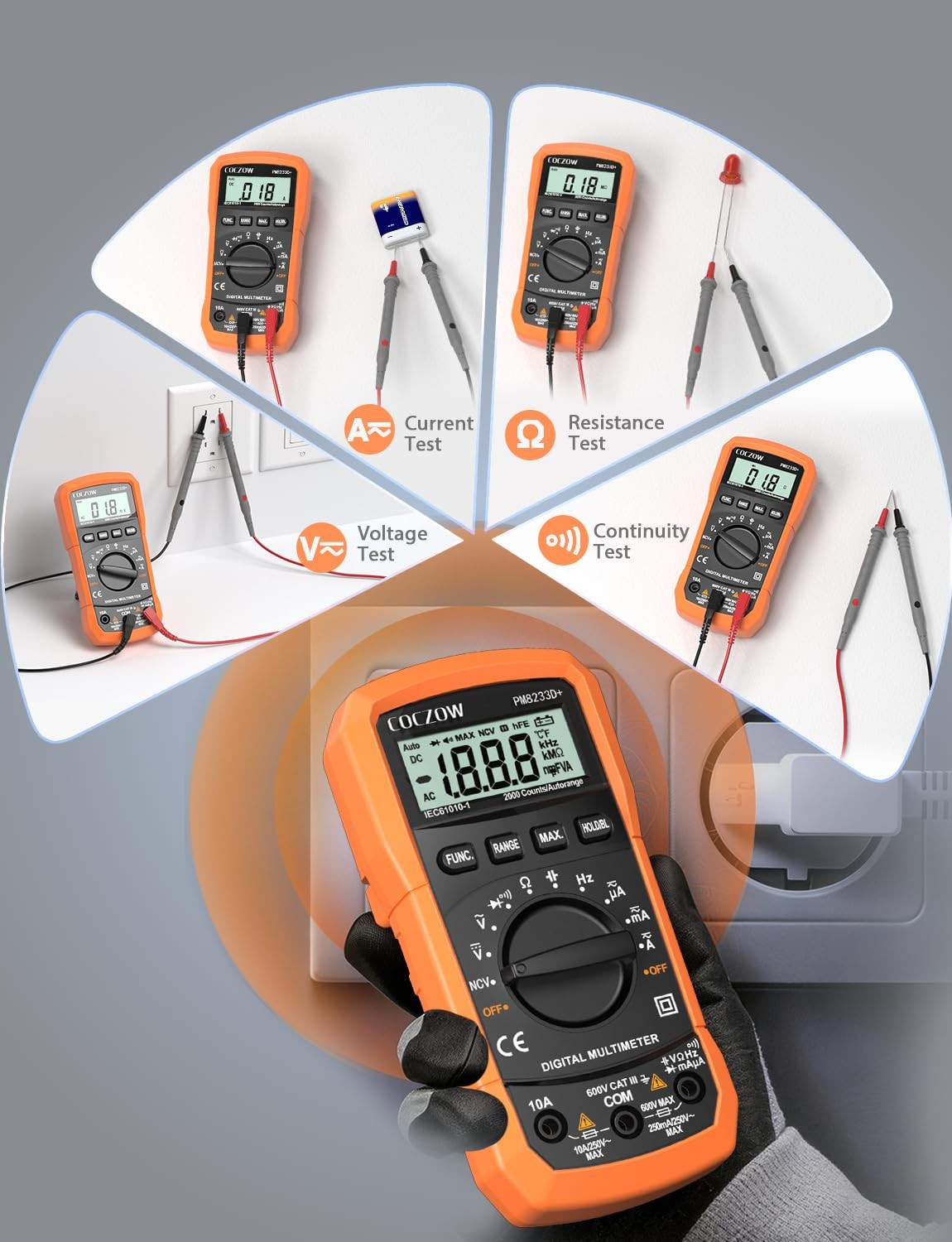 Autoranging Digital Multimeter Ac/dc Amp Ohm Voltage Test Meter With Resistance