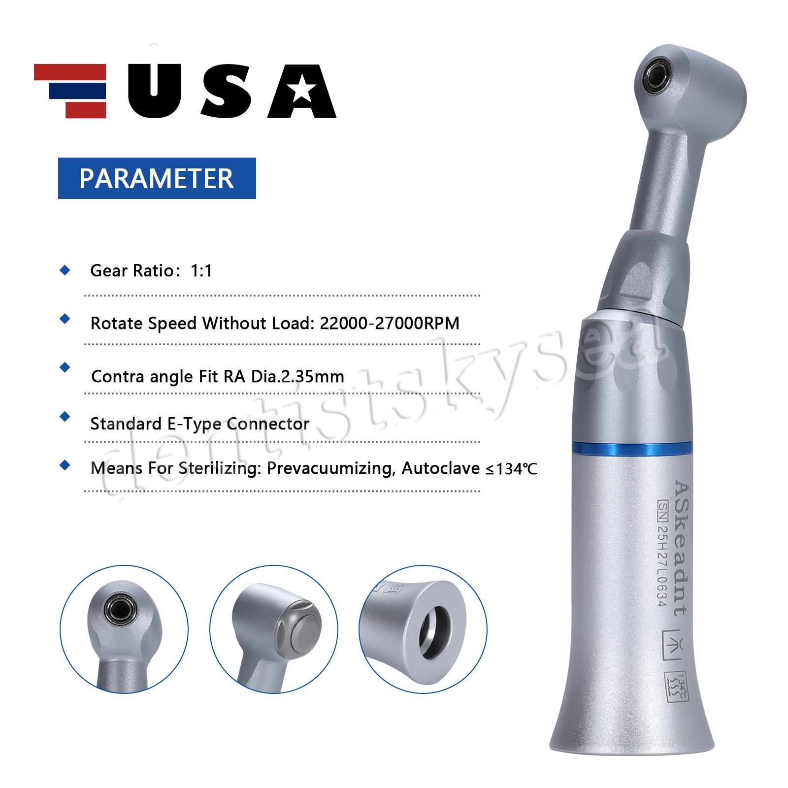 5Pcs USA Dental Slow Low Speed Handpiece Contra Angle Push Button YAD
