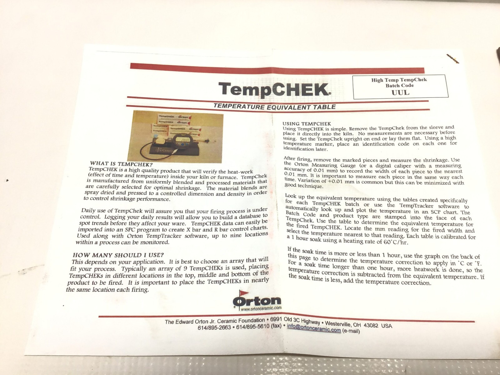 TempCHEK Orton HTS UUL Calibrated Shrinkage Device for Precise Heat-Work Meas…