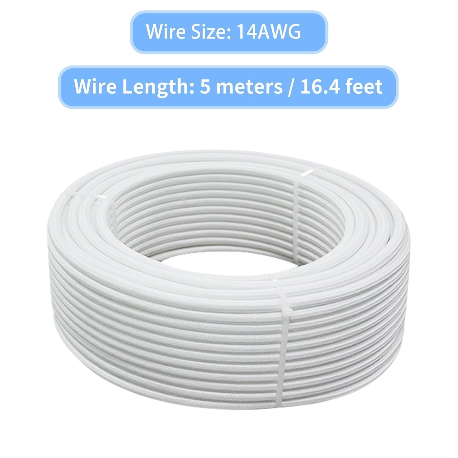 14 Gauge High Temperature Wire 16.4Ft, -76-932 ℉ 14 AWG Mica Fiberglass Elect…