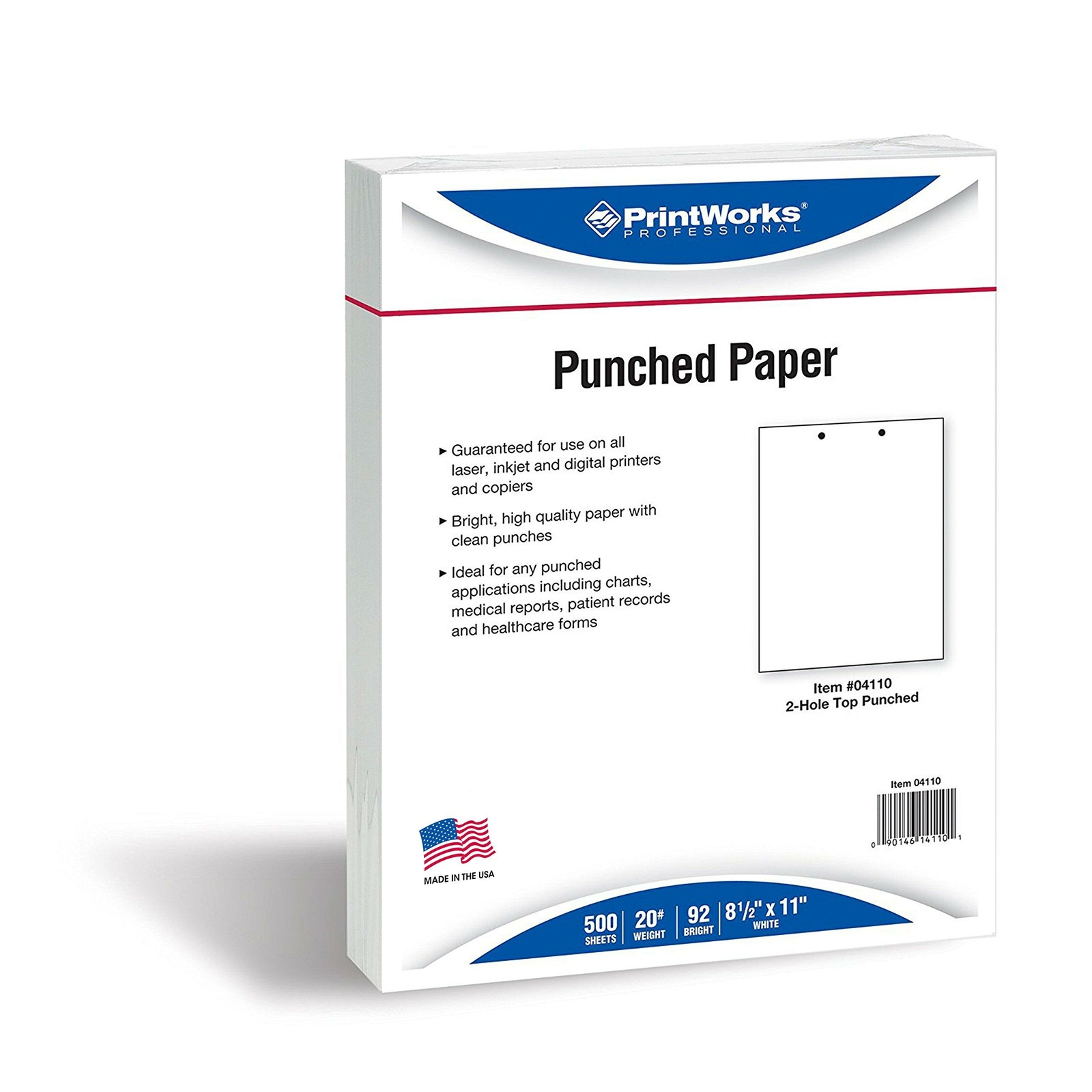 PrintWorks Professional Pre Punched Paper, 2 Hole Punch Top For 2 Ring Binders &