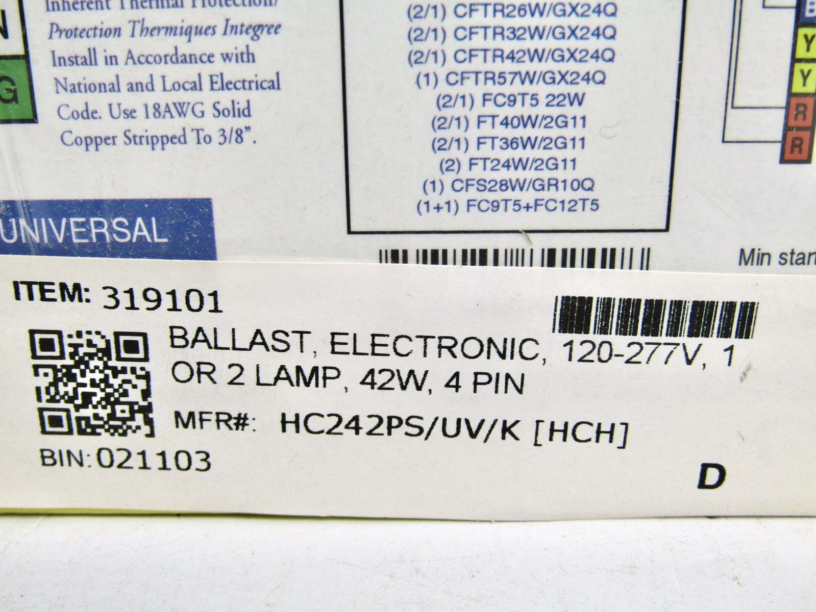Hatch HC242PS/UV/D 2 X 42W OR 1 X 42W PL Ballast 120-277V ELCTRONIC – NEW