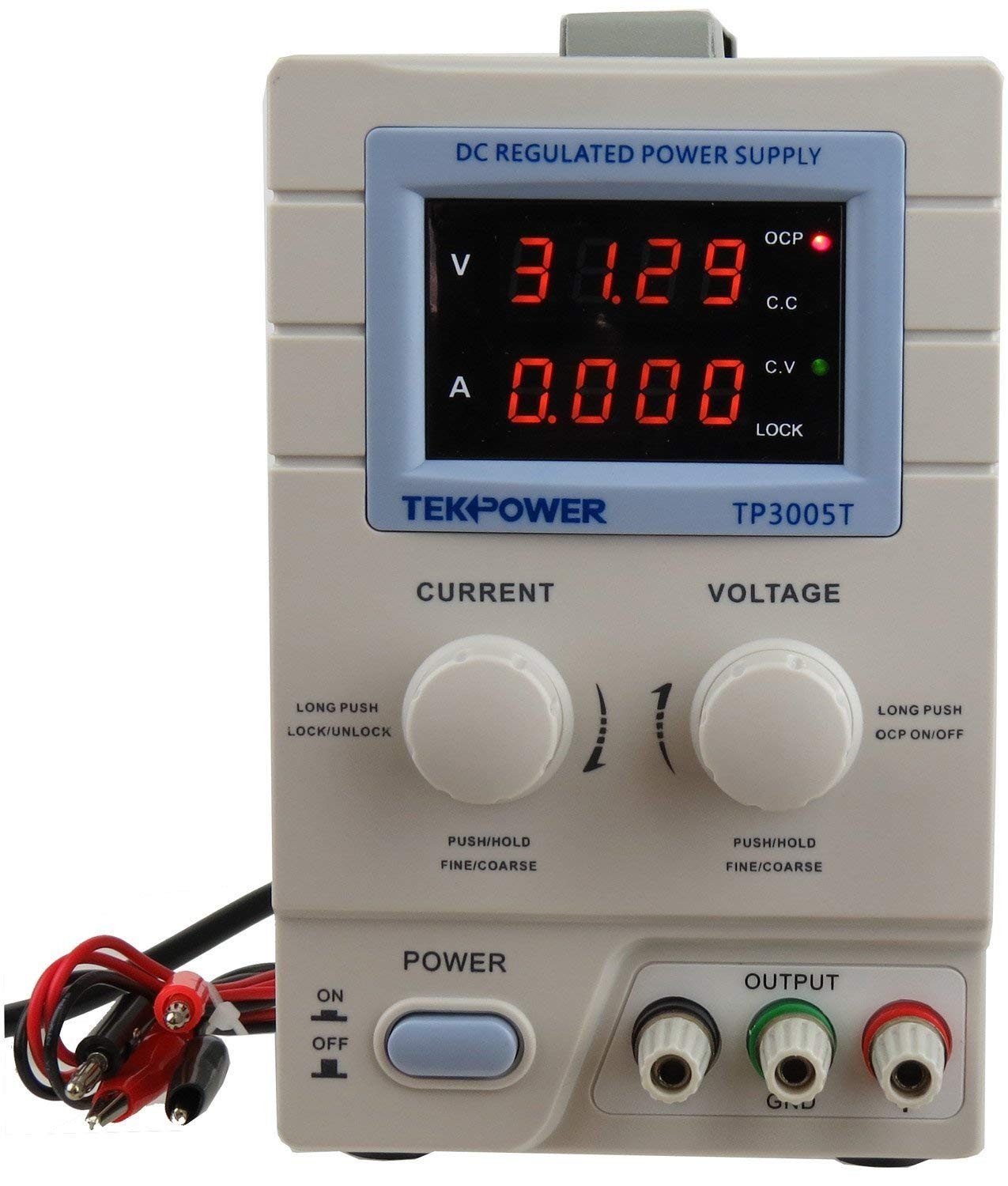 TP3005T Variable Linear DC Power Supply 0-30V @ 0-5A W/ Alligator Test Leads
