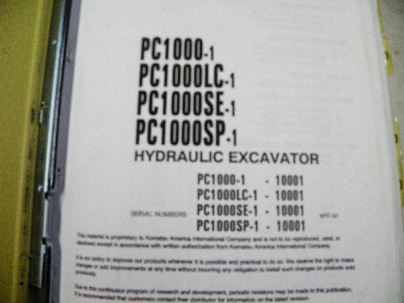 KOMATSU PC1000-1 PC1000LC SE SP SHOP MANUAL 10001-UP