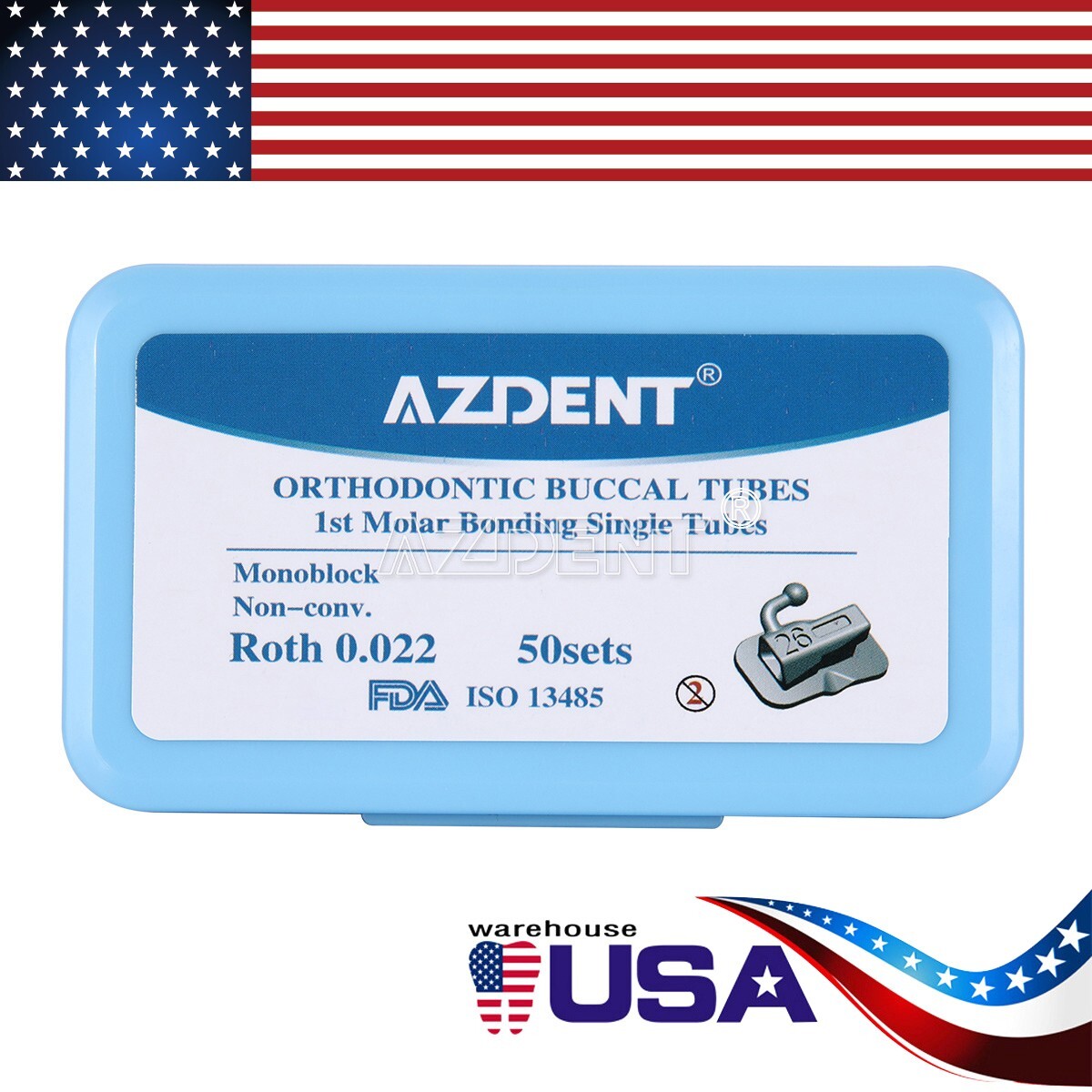 AZDENT 50set Dental Orthodontic Monoblock Buccal Tube MBT Roth 022 1st 2nd Molar