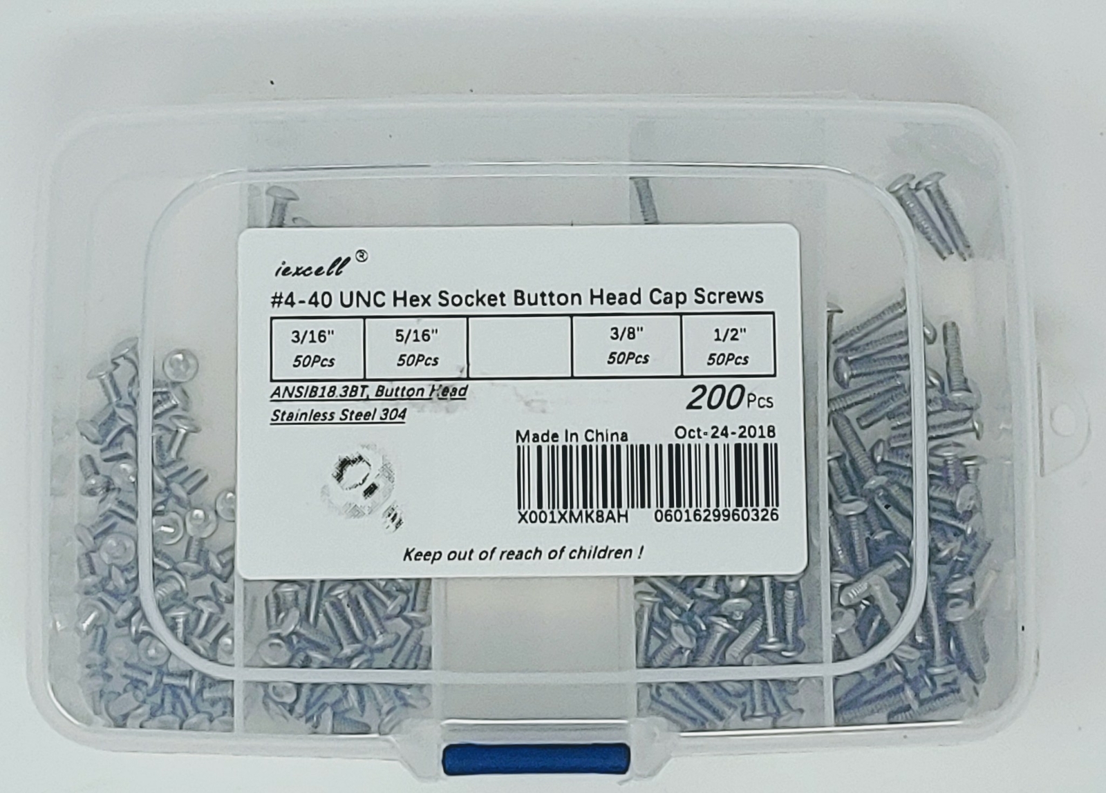 iexcell #4-40 UNC Hex Socket Button Head Cap Screws- 200 PCS