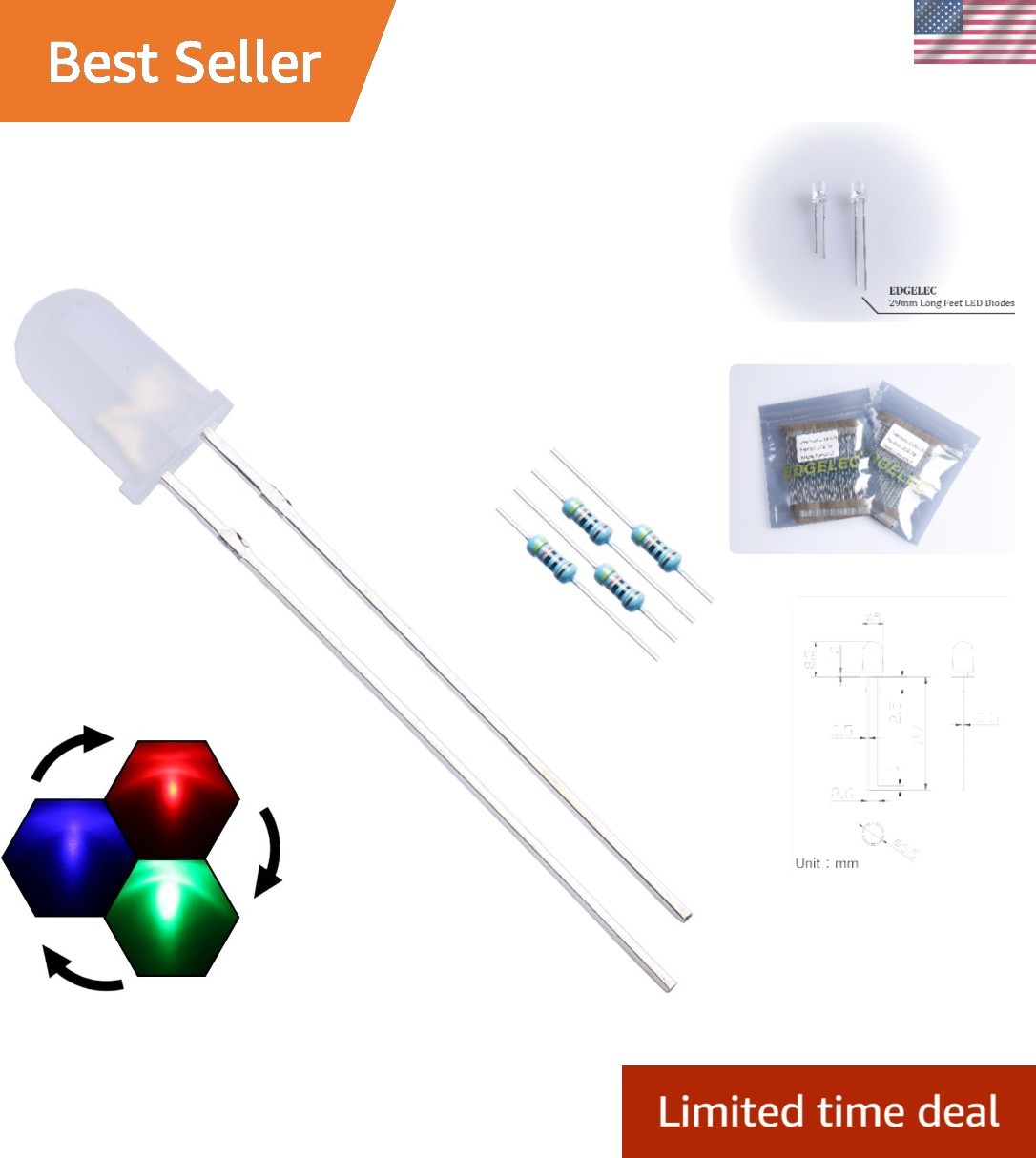 Bulk Pack of 100 RGB LED Diodes + Resistors – Perfect for Vivid Lighting Effects