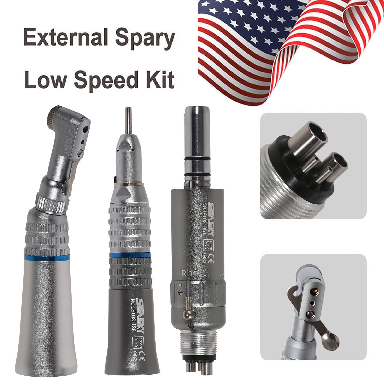 SEASKY Dental Slow Low Speed Handpiece Contra Angle Straight Motor 2/4Hole /Cups