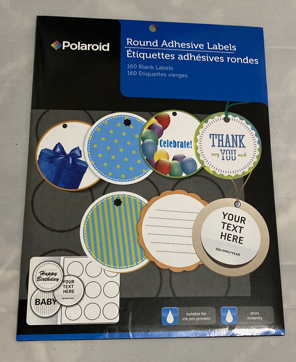 Polaroid Round Adhesive Labels 160 Blank Labels Personalize Your Own Labels NEW