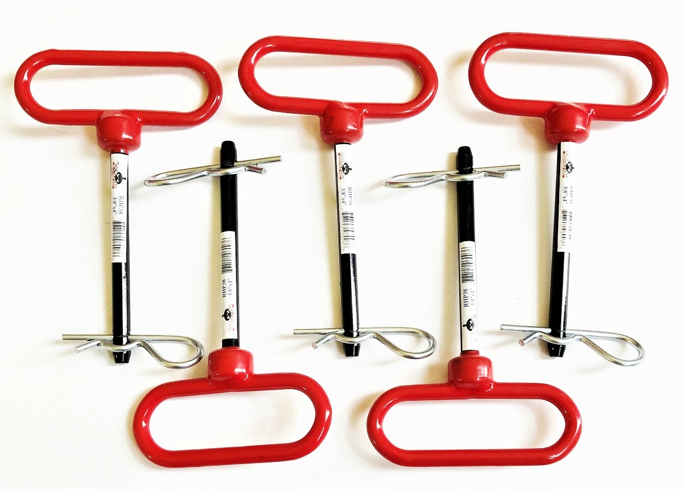 5 GOLIATH INDUSTRIAL RED HANDLE 3/8″ X 4″ TRACTOR HITCH PINS WAGON TRAILER RHP38