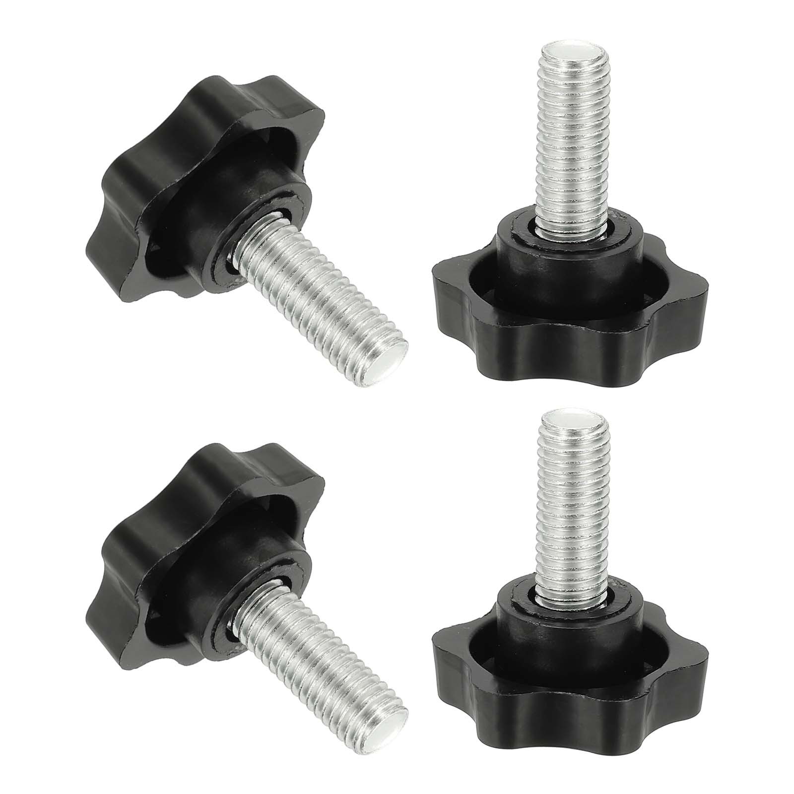 M10 x 25mm Thread Star Knobs, 4Pcs Plastic Star Hand Tightening Screw, Black