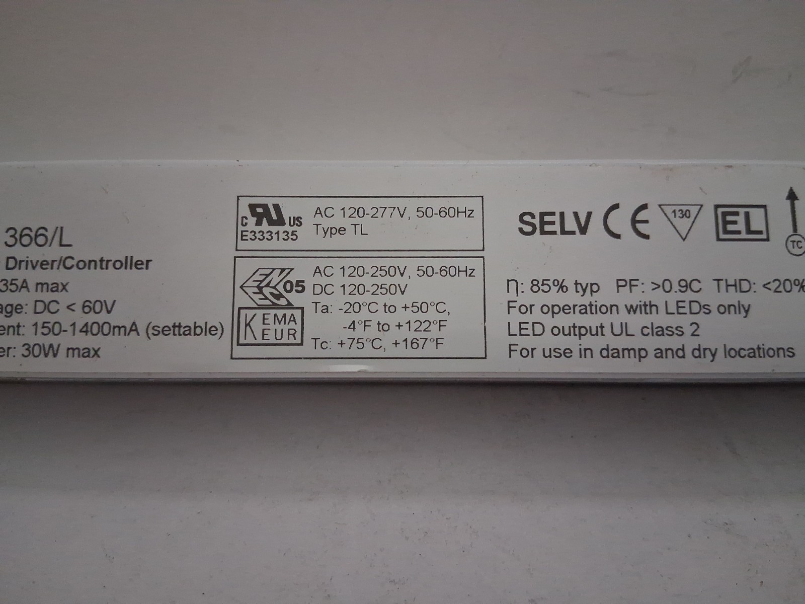 eldoLED ECOdrive 366/L 30W 0-10V Dimmable Programmable LED Driver 120-277V