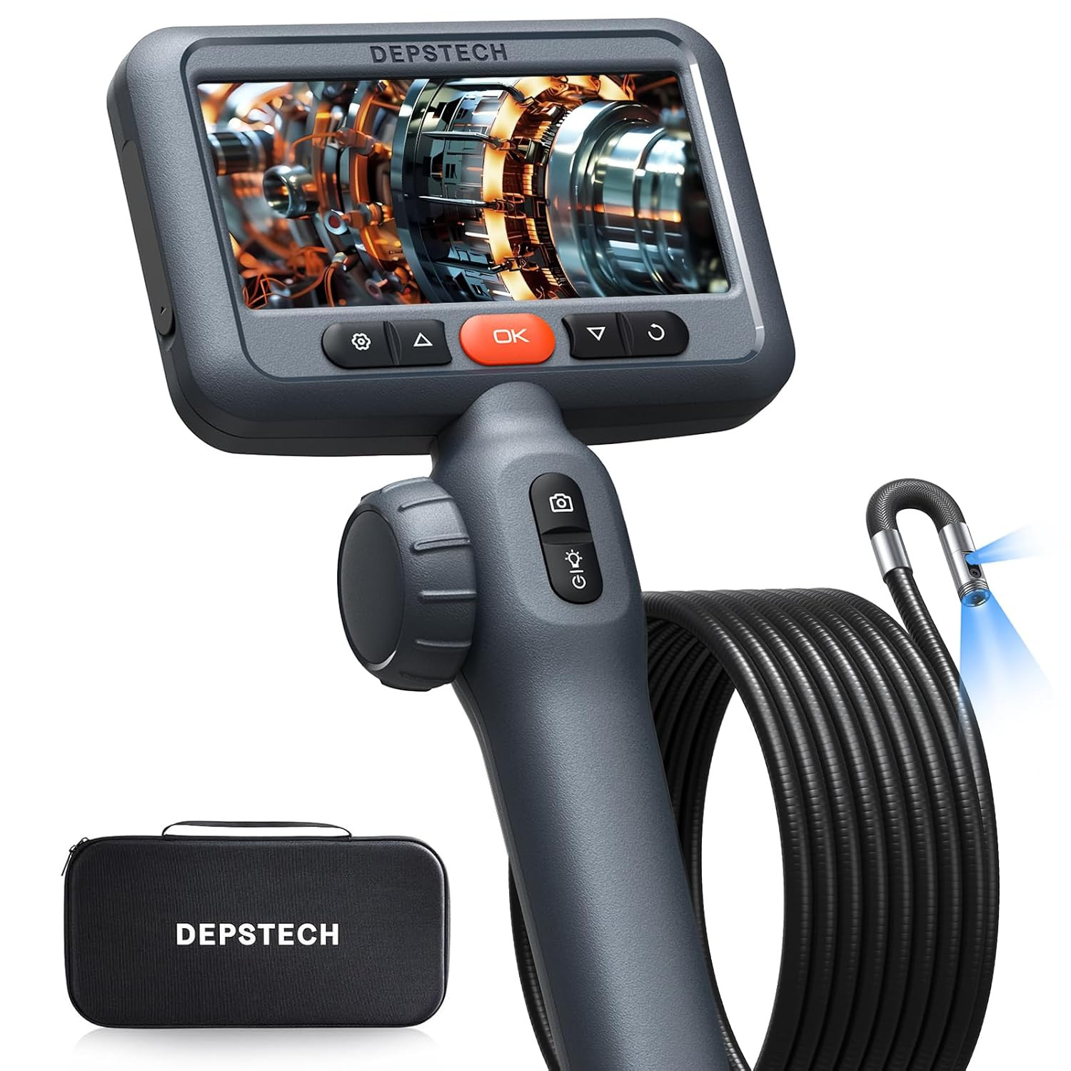 10FT Dual Lens Endoscope Camera 4.5” 1080P Articulating Snake Scope Tool