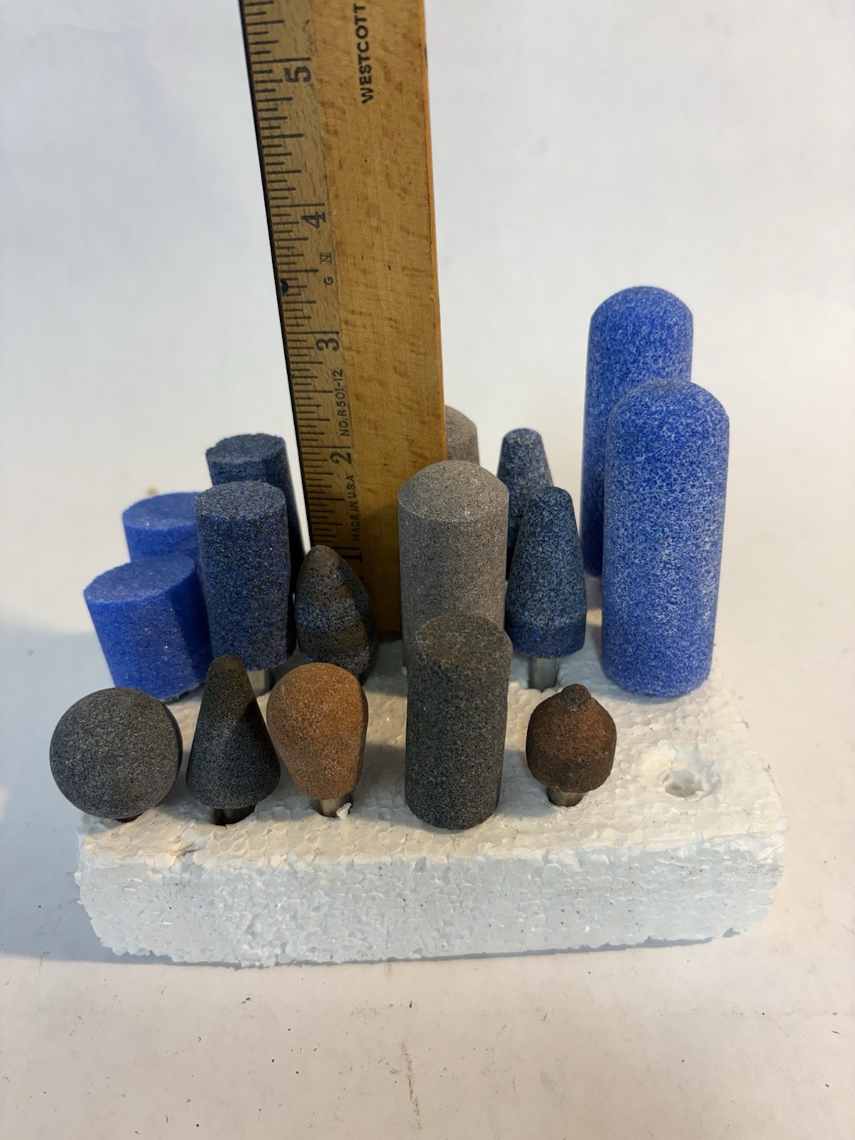 Lot of 17 mounted points grinding stones 1/4” Shaft Variety Sizes Shapes 3 Used