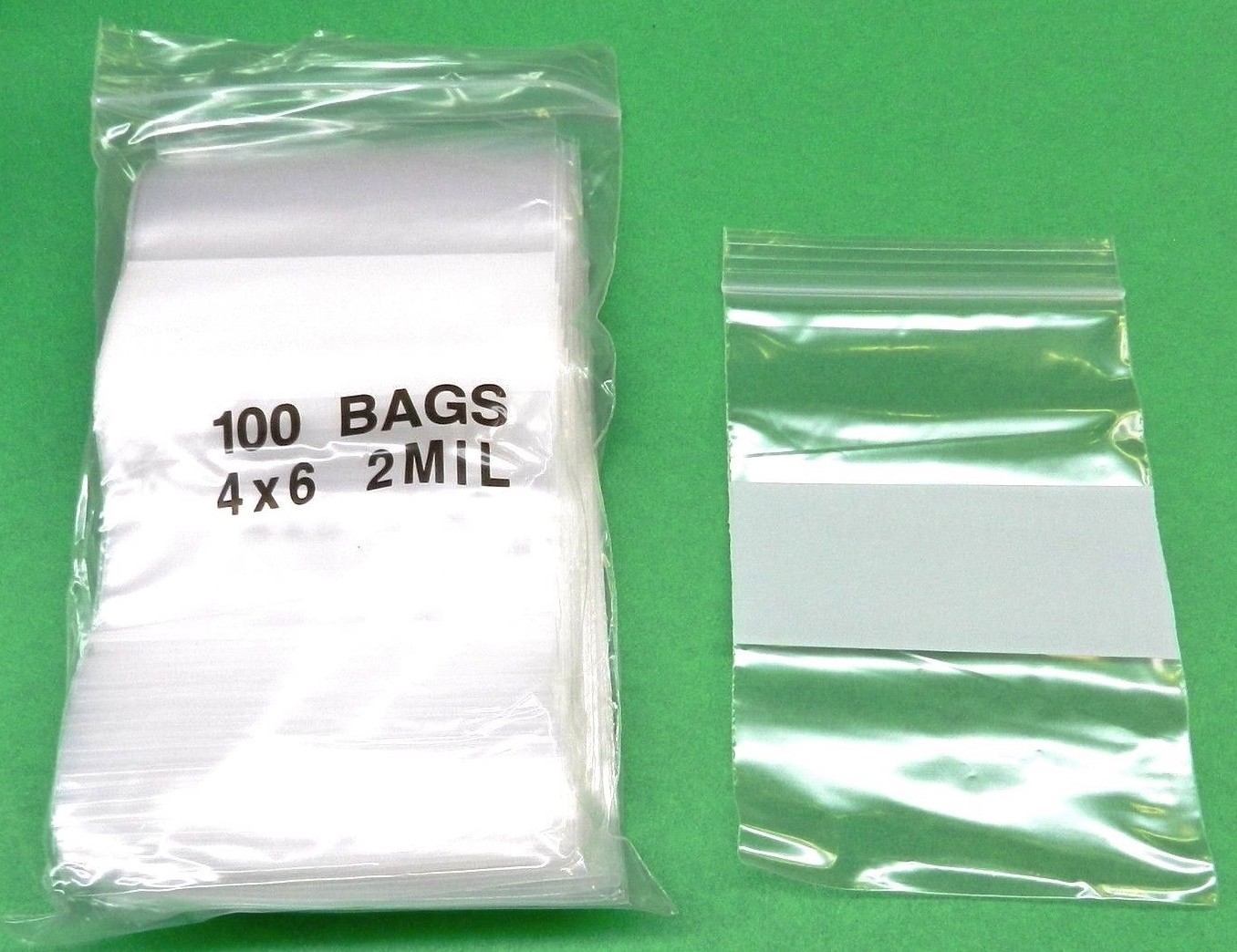 100 Zip Seal Bags 4 x 6 White Block 2mil Poly 4″x6″ Writable Resealable Clear