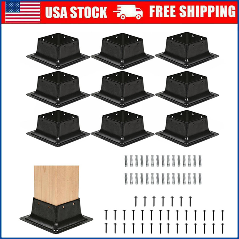 4×4 Steel Post Base Bracket 10 Pcs 3.6″ x 3.6″ Heavy Duty for Wood Post Anchor