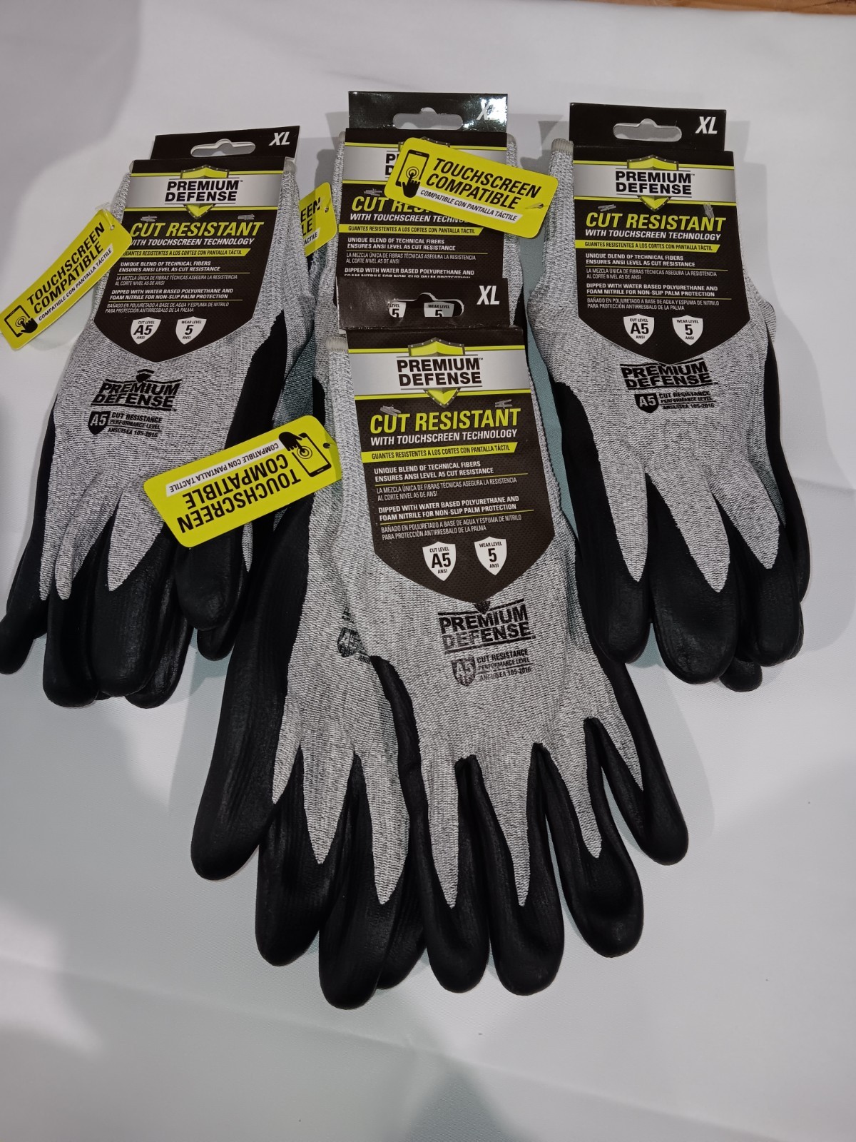 4 PAIR Premium Defense ANSI-A5 Cut Resistant Touchscreen Compatible Gloves XL