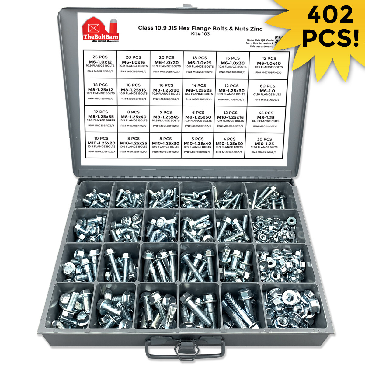 Class 10.9 JIS Metric Hex Flange Bolt Screw Nut Assortment Kit Grade – 402PCS