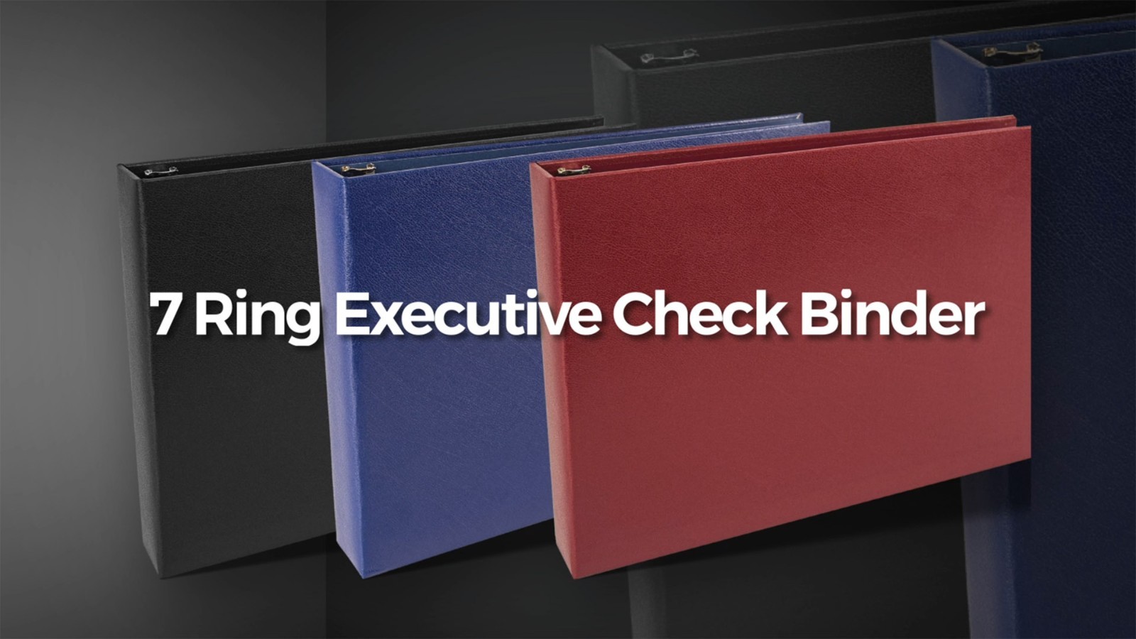 Executive Check Binder with Zipper Pouch, 7 Ring, Padded Black Cover, Holds 600