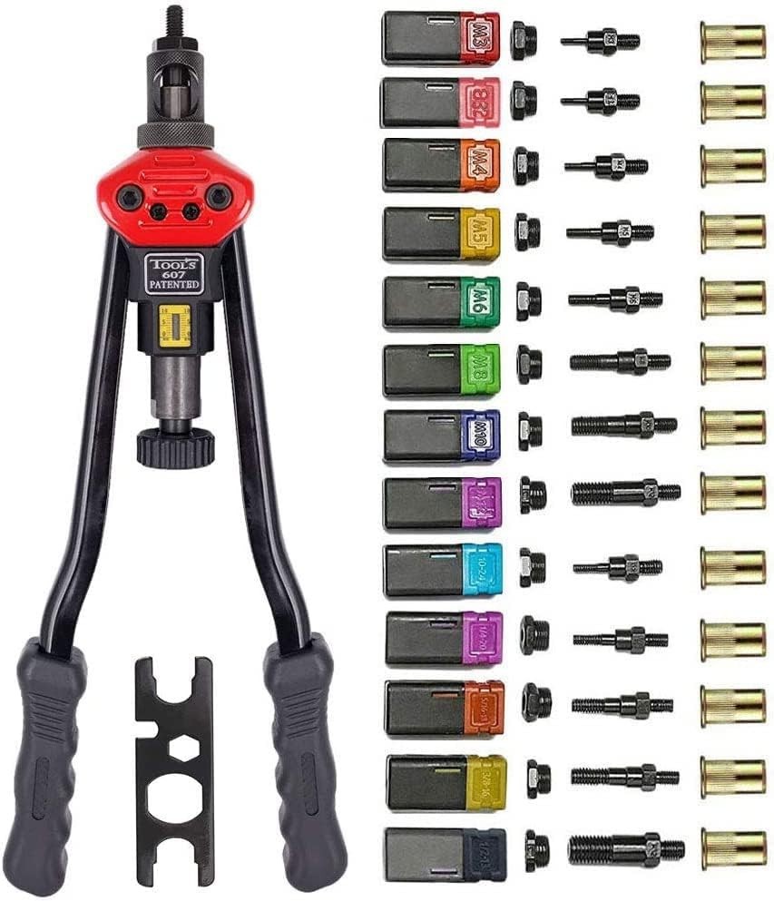 16”Hand Rivet Nut Tool,Professional Rivet Nut Setter Kit with 13 Mandrels