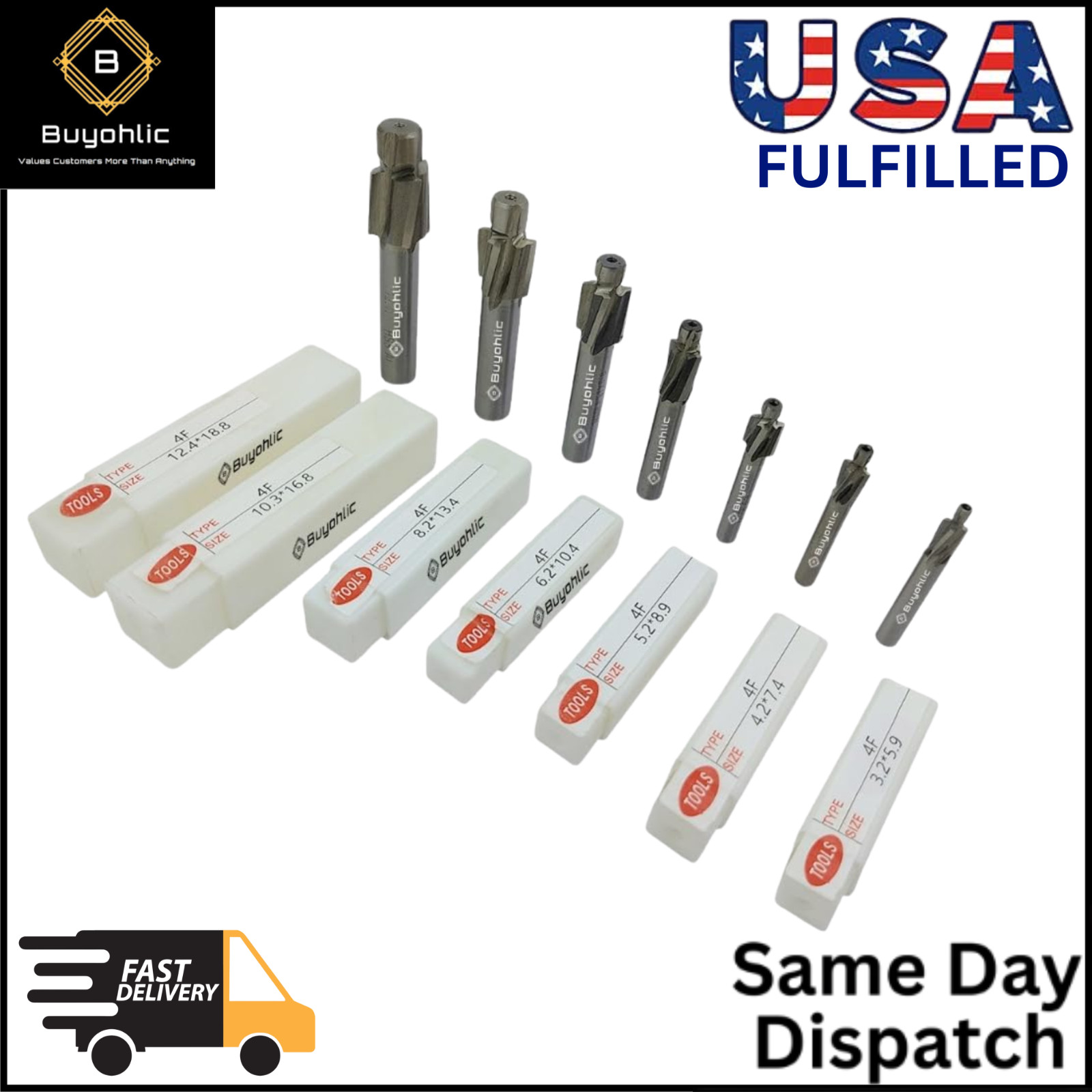 7Pc Countersink Bit Set M3-M12 4 Flute Counterbore End Mill Tool