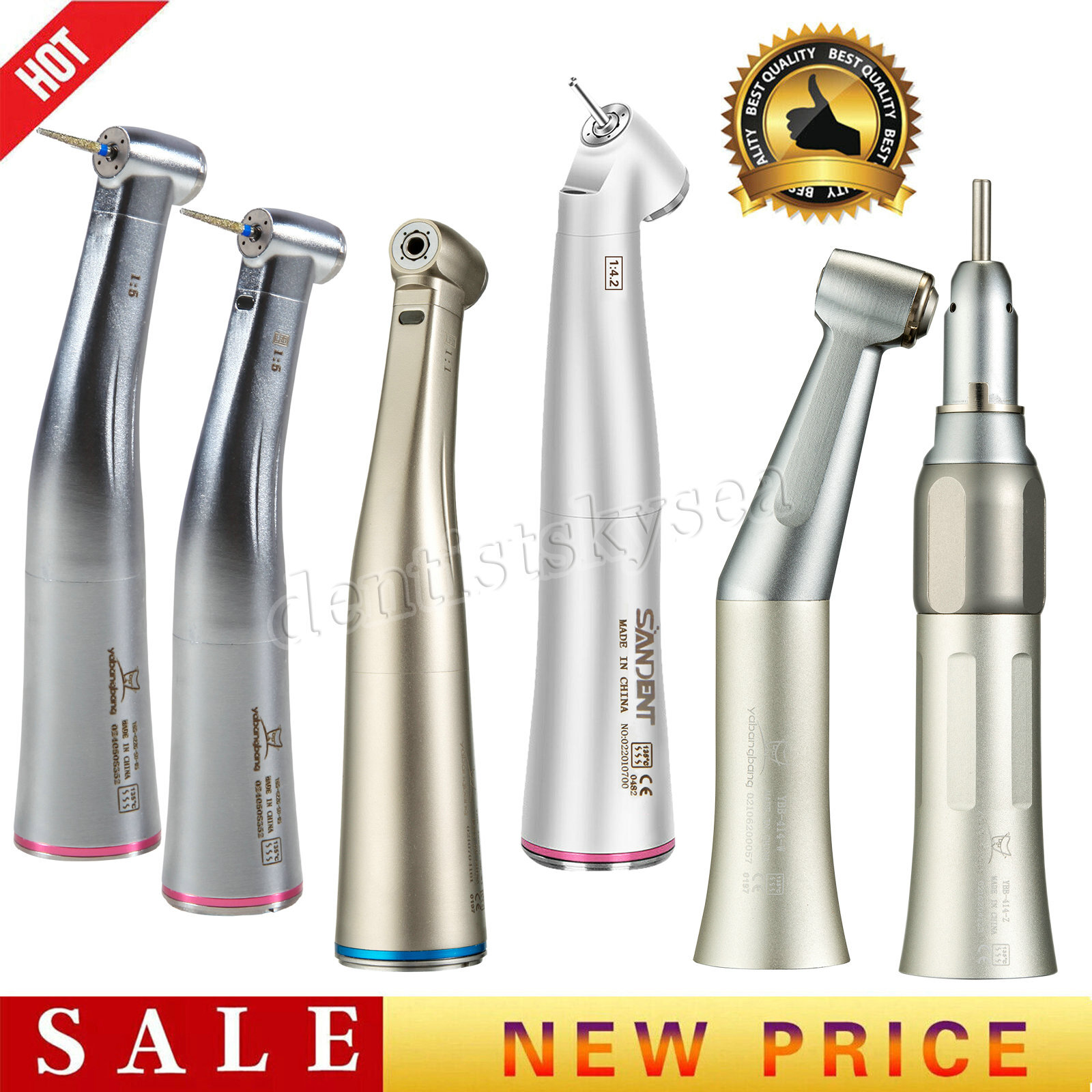 SANDENT 1:1 /1:5 / 20:1 LED Fiber Optic Contra Angle Handpiece Fit E-type Motor