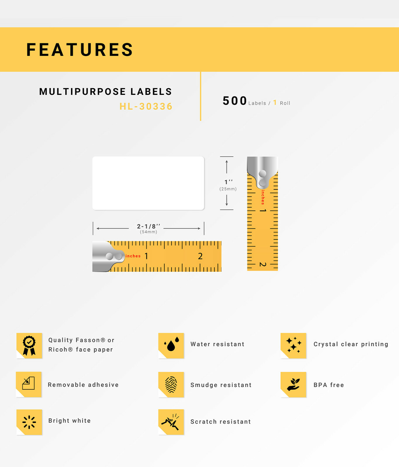 DYMO LW 30336-R REMOVABLE Multipurpose Labels (1″ x 2-1/8″) – (1) Roll of 500
