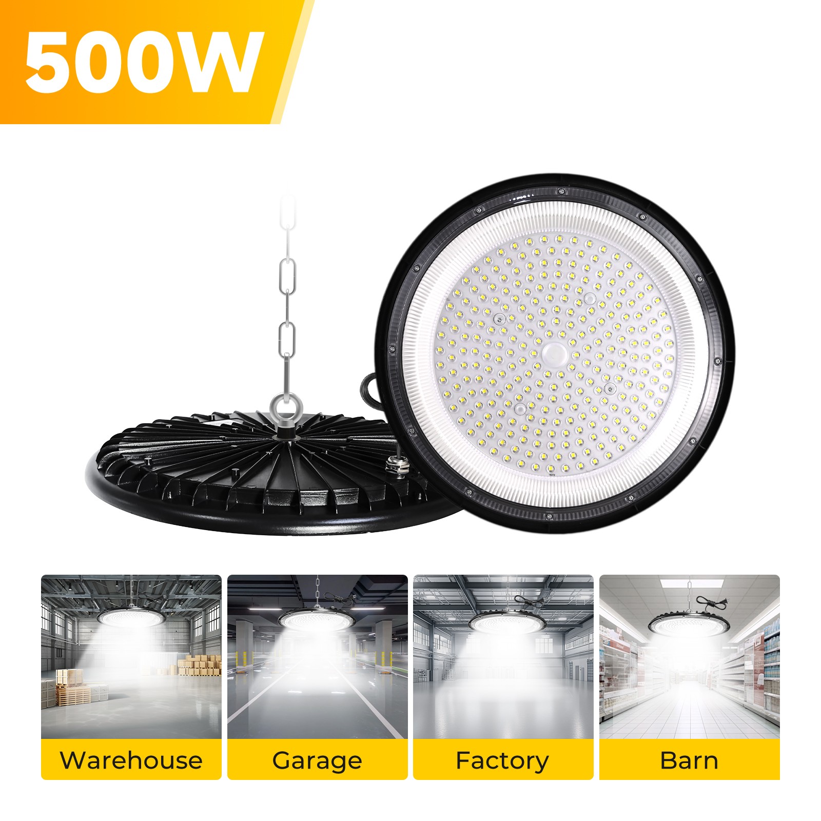 2 Pack 500W UFO LED High Bay Light Shop Industrial Commercial Factory Warehouse