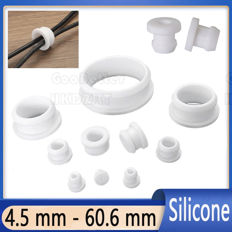 White Grommet Silicone Rubber Snap-On Open Hole Plug Bung Wire Cable Protect