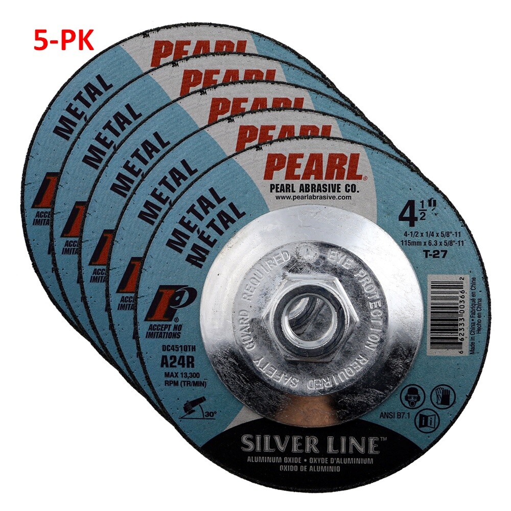 5-PK Pearl Abrasive DC4510TH Depressed Center Grinding Wheel 4-1/2 x 1/4 x 5/8