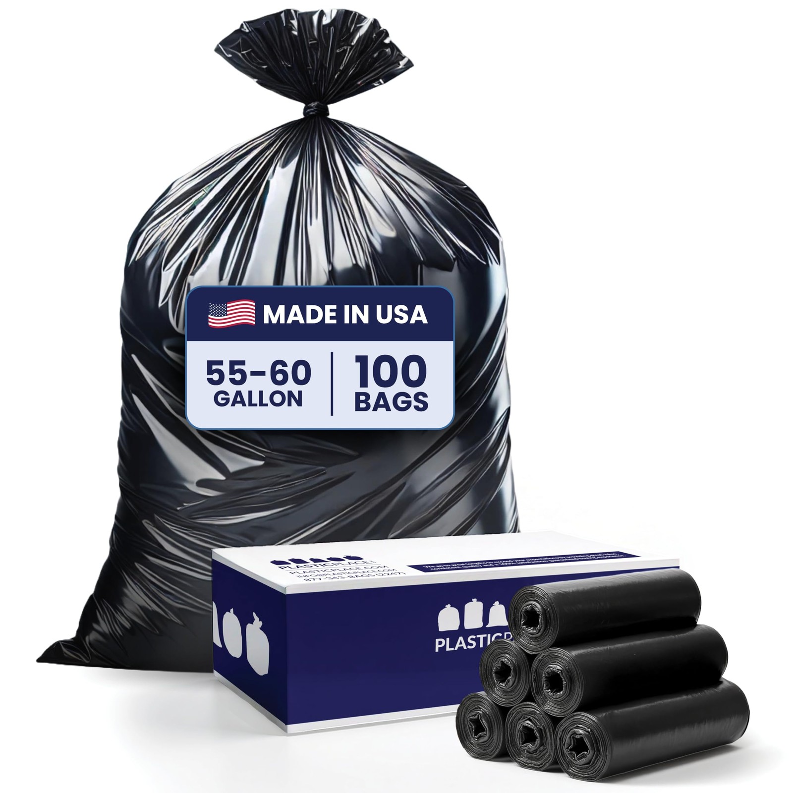 Plasticplace 55-60 Gallon Trash Bags 1.0 Mil Black Heavy Duty Garbage Can