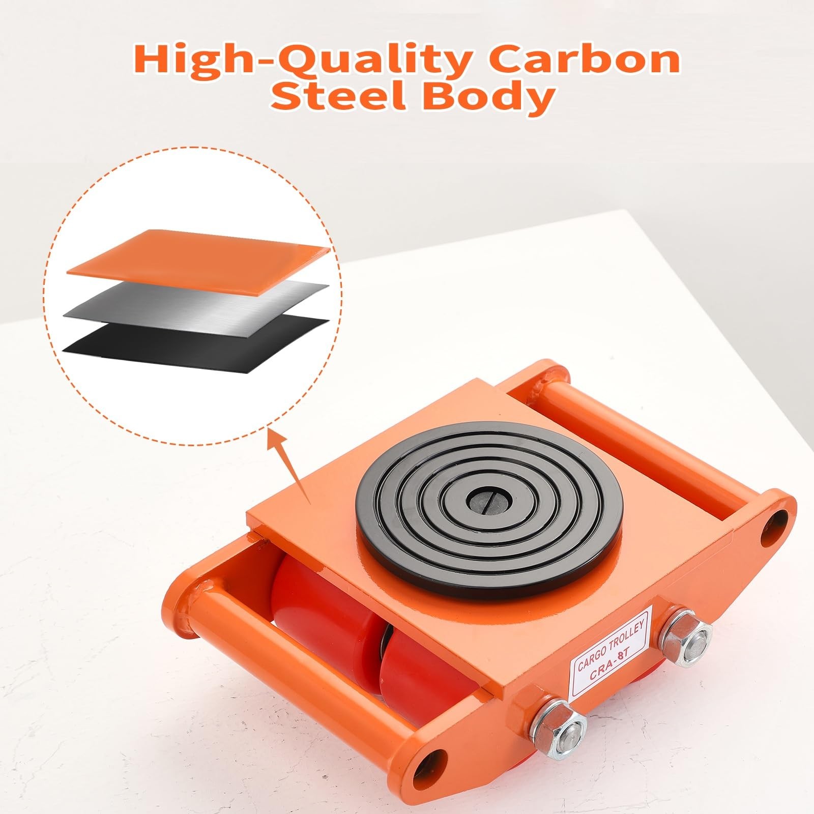 4PCS 17637LBS/8T Machinery Movers Skate Dolly Heavy Duty 360° Rotation Rollers