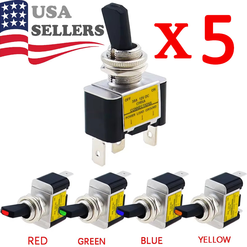 5x Blue LED Light 3Pin Rocker Toggle ON/Off Switch 30A 12V for Car Boat Marine