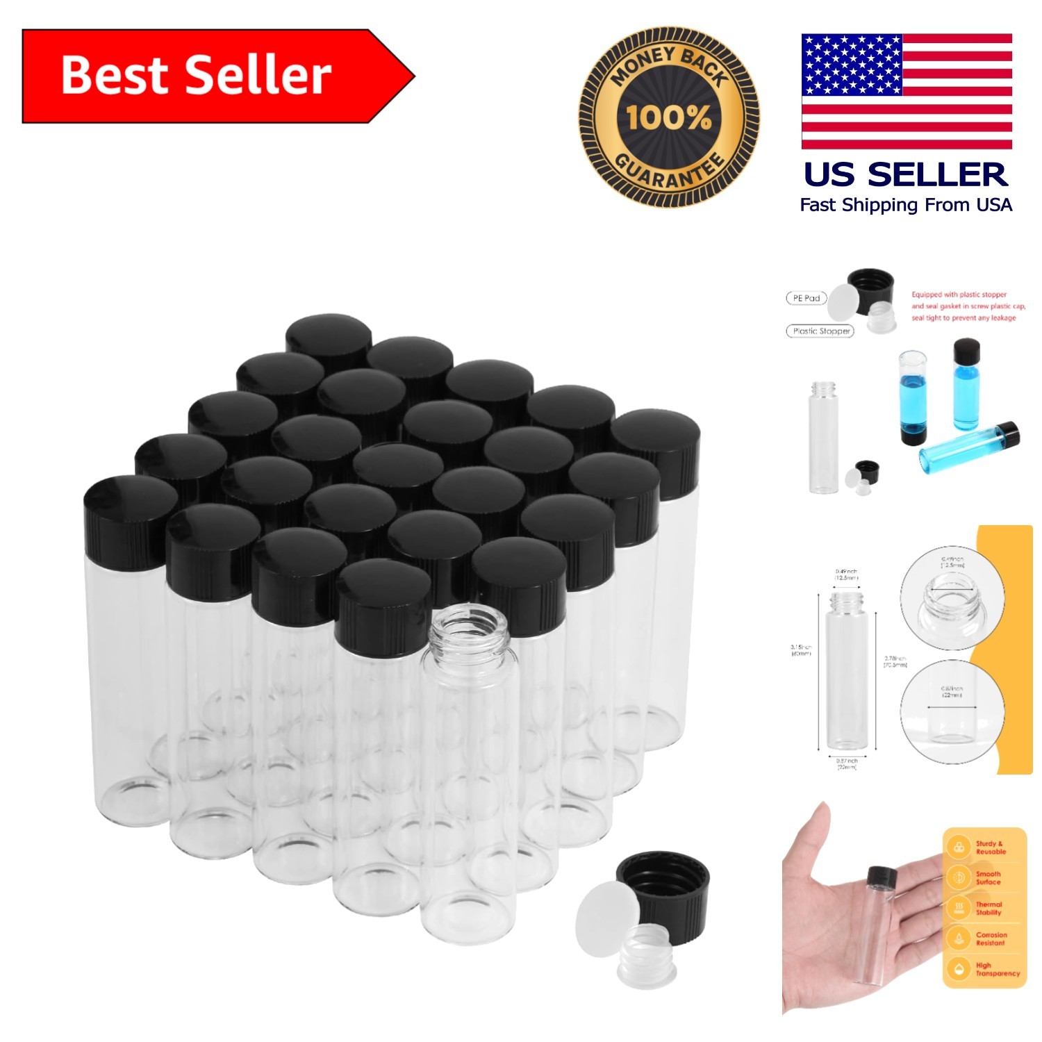 Versatile 20ml Leak-Proof Vials – 25PCS Glass with Caps for All Applications
