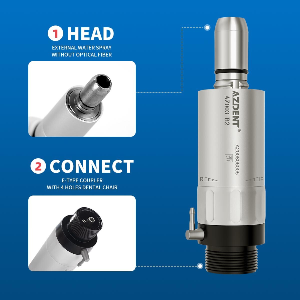 AZDENT Dental Slow Low Speed Handpiece Straight Contra Angle Air Motor 2 Hole