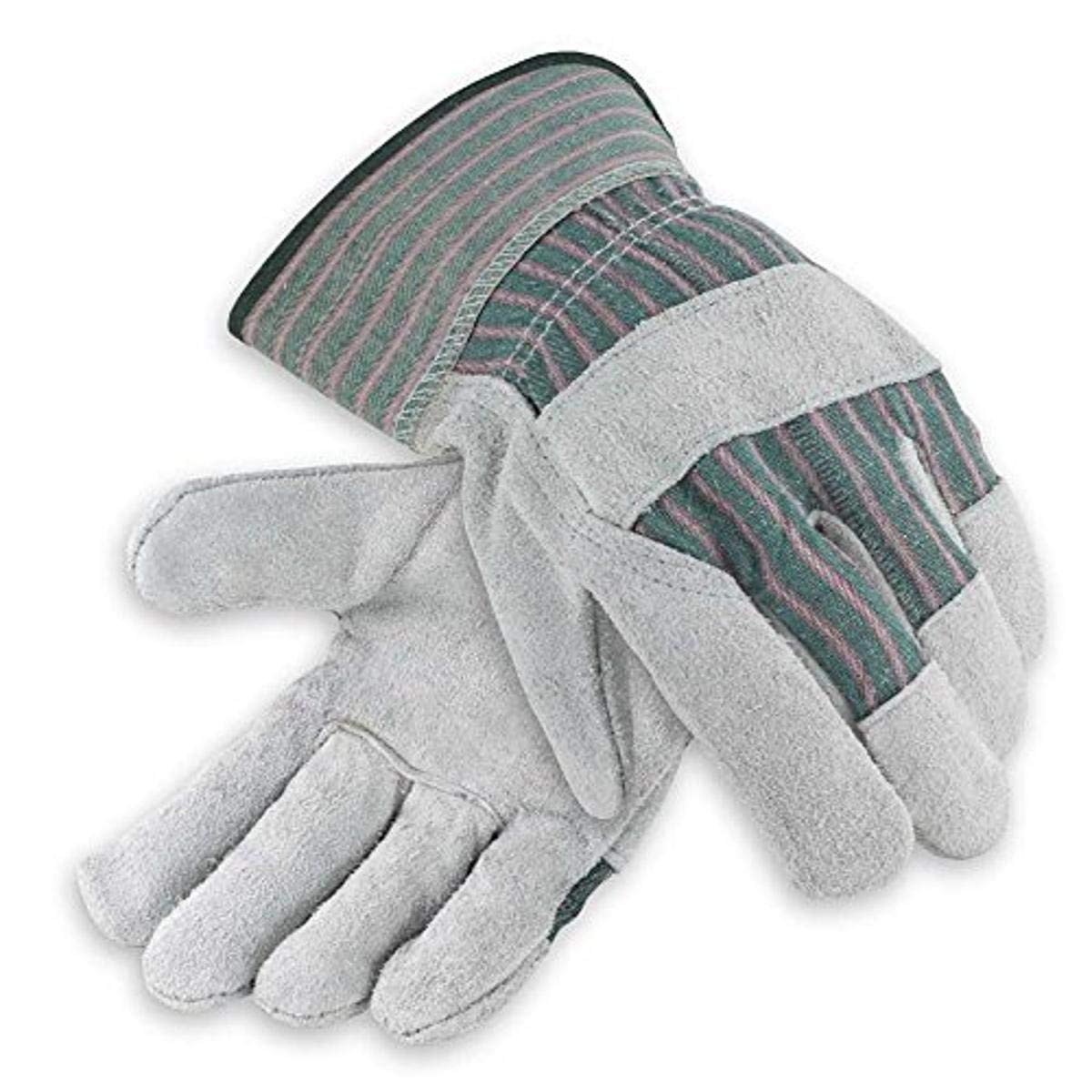 Heavy Shoulder Leather Palm Gloves Safety Cuff Green Stripe 12 Pack 2114, 2X-Lar