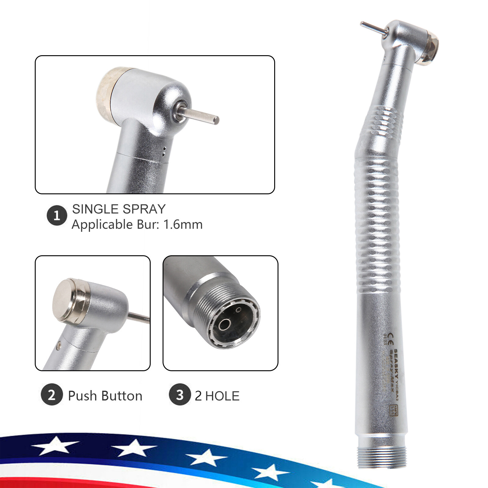 USA Dental High Speed Turbine Handpiece Push Button Spray 2-Hole SEASKY-Y1BA2
