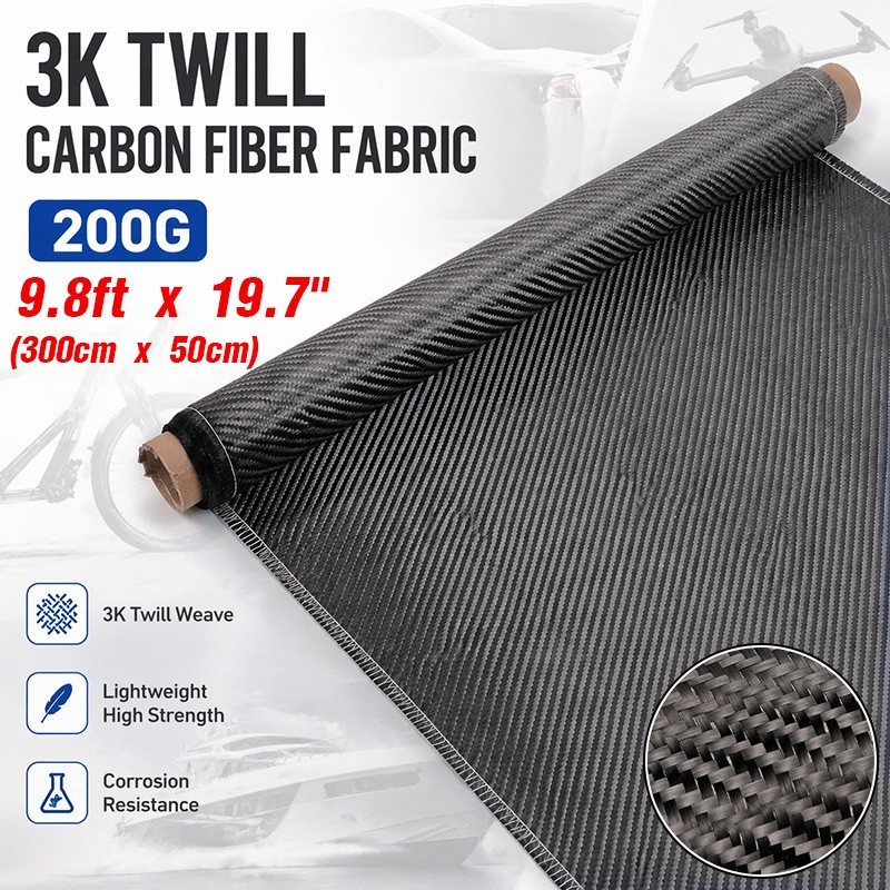 9.8ft x 19.7″ Carbon Fiber Fabric Roll Pure Fabric Carbon Fiber Sheet 2 x 2 Twil