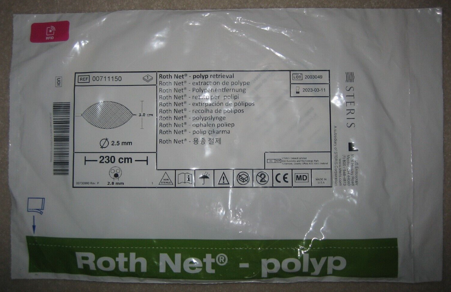 US Endoscopy 00711150 00711151 Roth Net Polyp Retrieval 230cm Exp 2025-05-10
