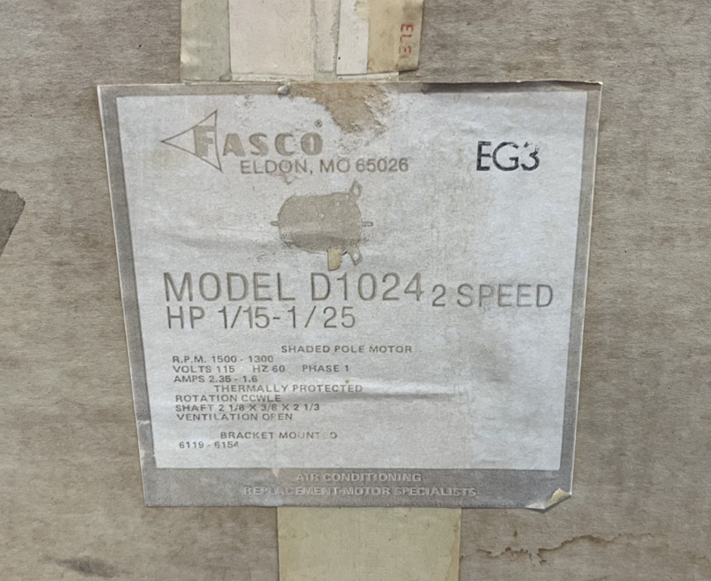 Fasco D1024 Shaded Pole Motor 1/15 1/25 HP 1500 1300 RPM 115 Volts